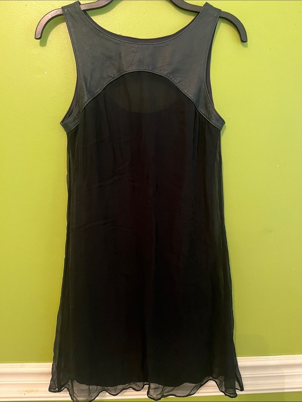 Bailey 44 Leather and Chiffon Dress with Cutout at Neckline